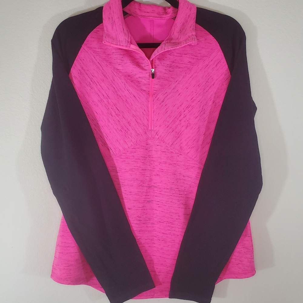 Pullover Women's Sweater Fuchsia Pink & Black Sweater, Medium